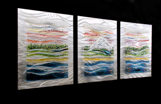 Sound Surrounds Fused Glass and Metal Wall Art Triptych