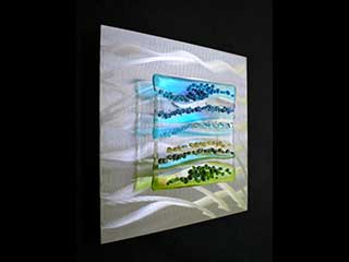 Bright Sky - 9 x 9 Fused Glass and Brushed Aluminum