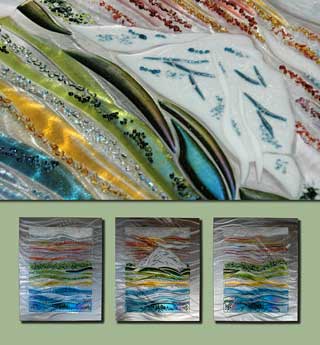 Sound Surrounds Fused Glass and Metal Wall Art Triptych